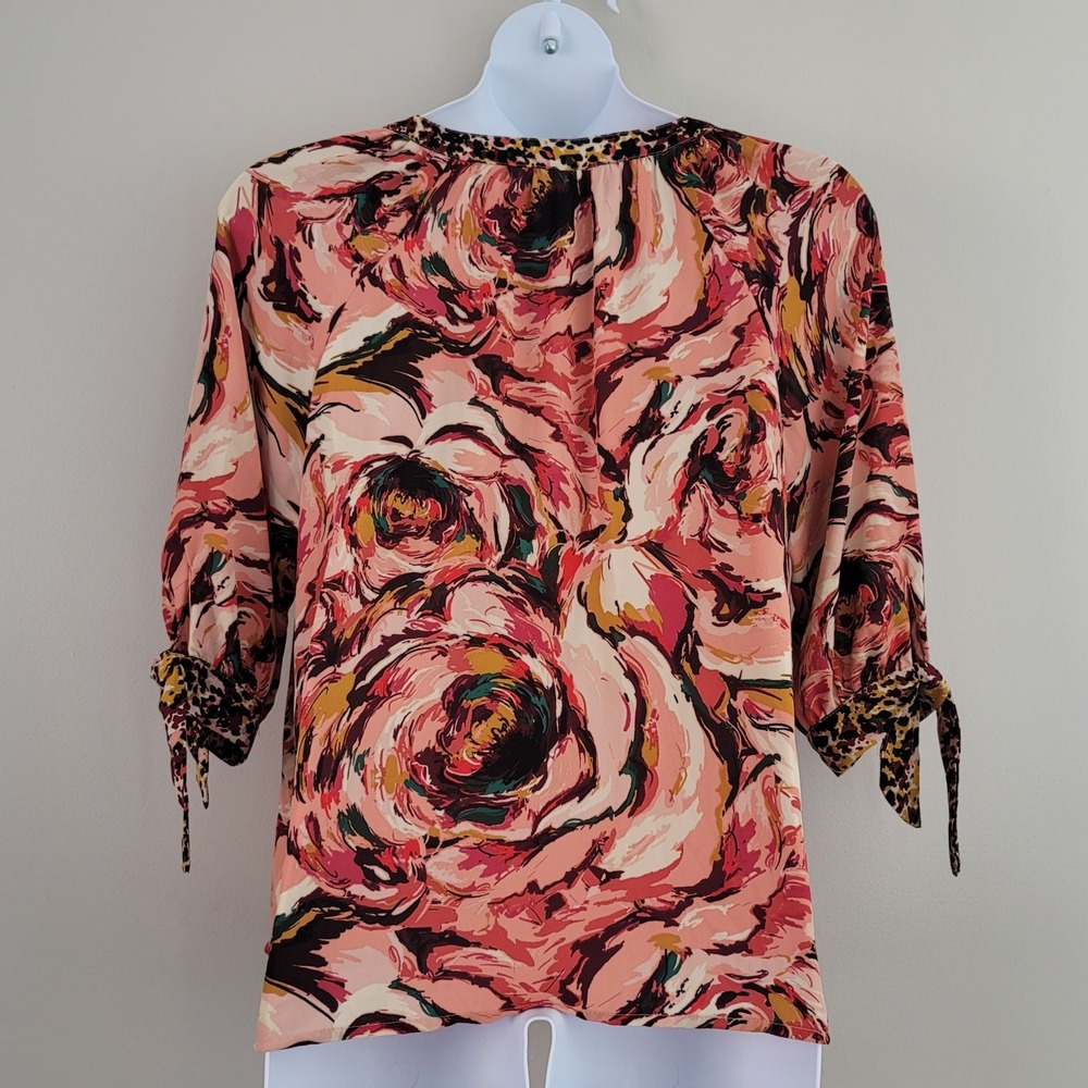 FIG & FLOWER Size 1X Floral Animal Print Chiffon Blouse 3/4 Sleeve Popover Top - Picture 7 of 8